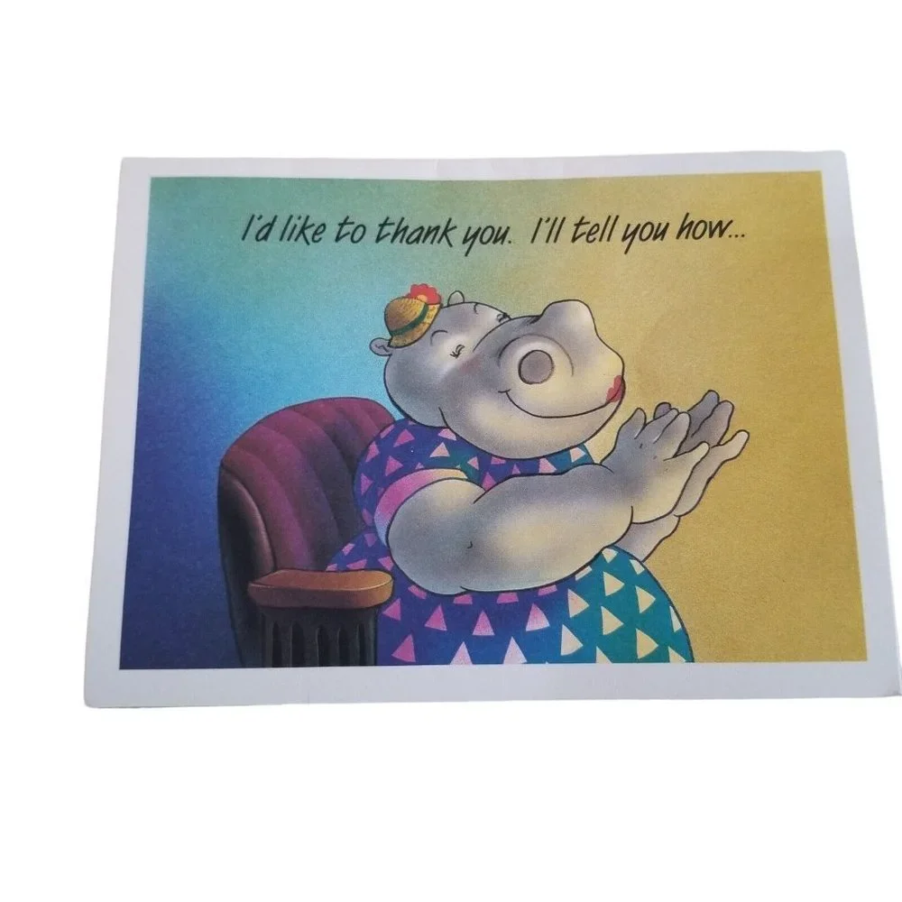 Vintage Thank You Card Pop Up Hippo Hippopotamus Hong Kong Ottenheimer Unused